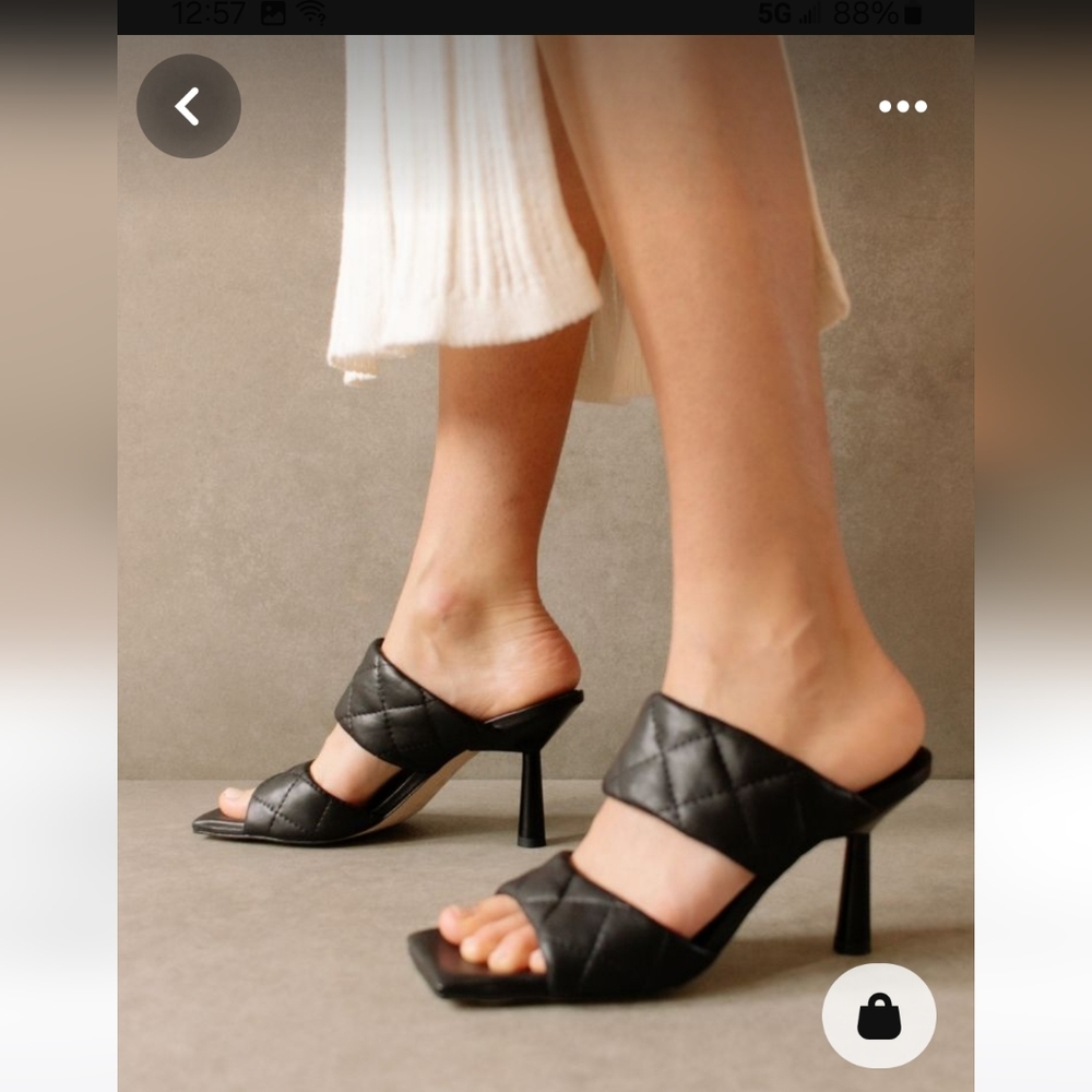 ALOHAS Black Quilted Double Strap Heeled Mules